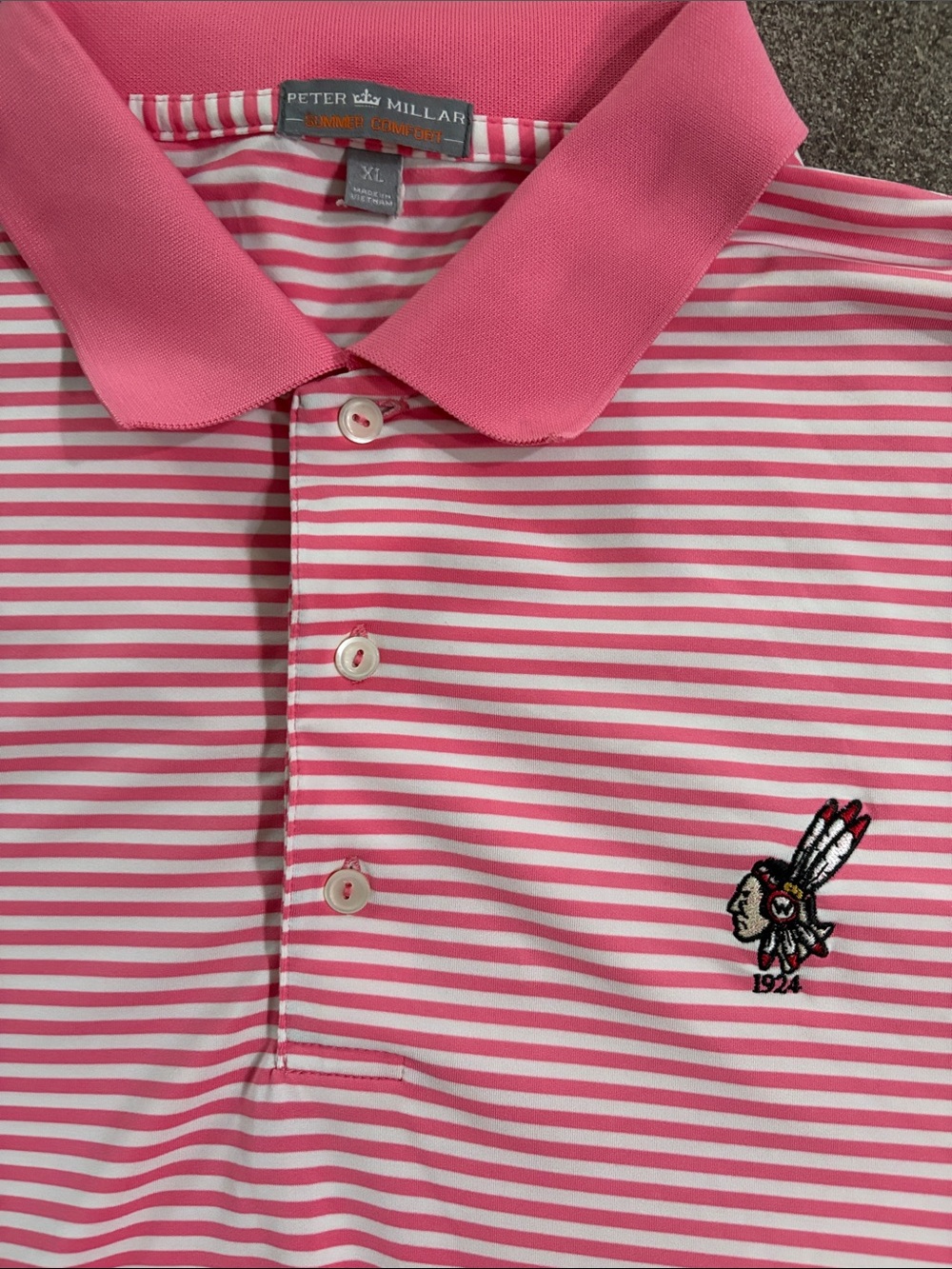 Peter Millar Men's Pink Striped Polo Shirt - Classic Short Sleeve - Picture 2 of 4